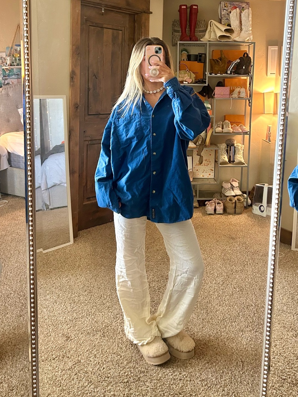 Vintage 90s Columbia Royal Blue Flannel Button Up Cozy Camping Cabin Gorpcore
